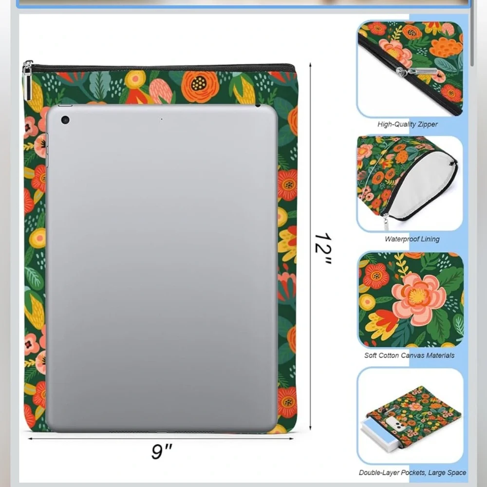 Floral Zippered Tablet or Book Pouch